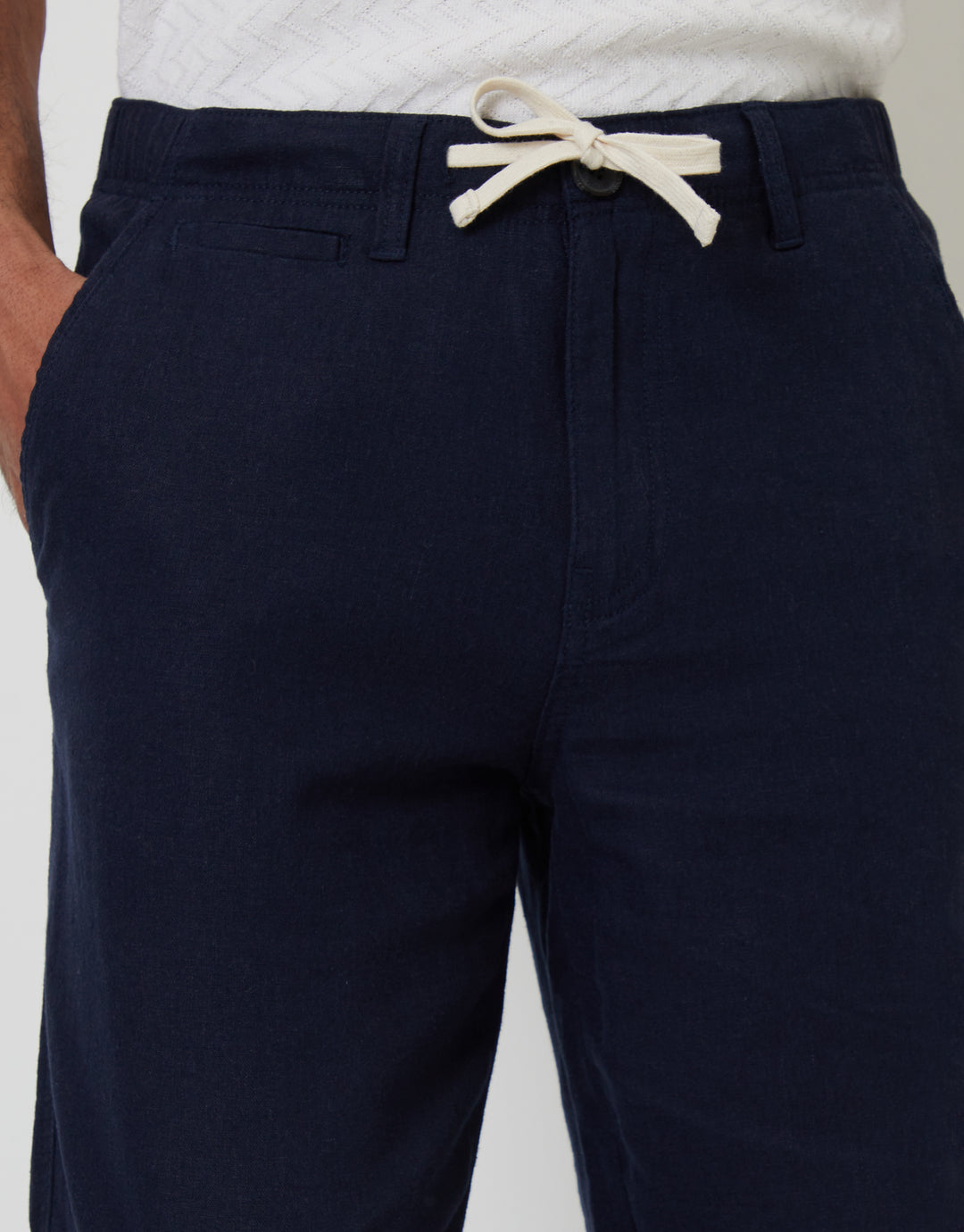 Navy Linen Blend Trousers