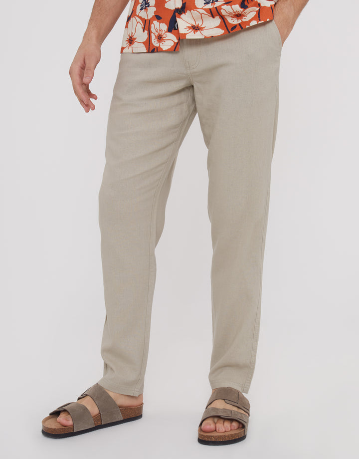 Stone Linen Blend Trousers