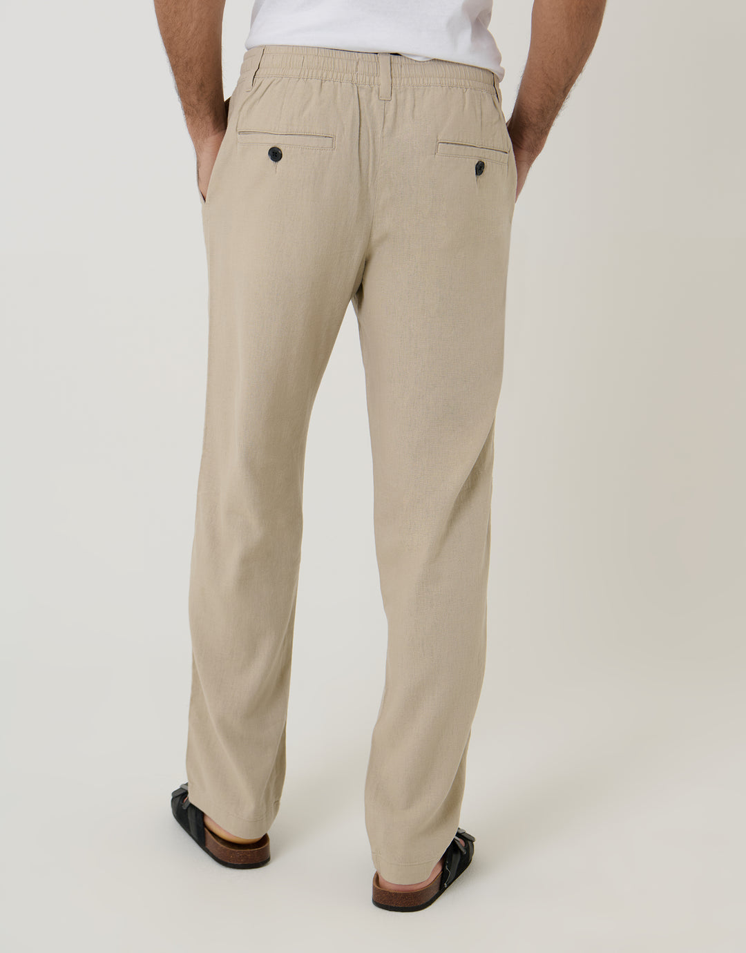 Threadbare Linen Blend Trousers in Stone - back view