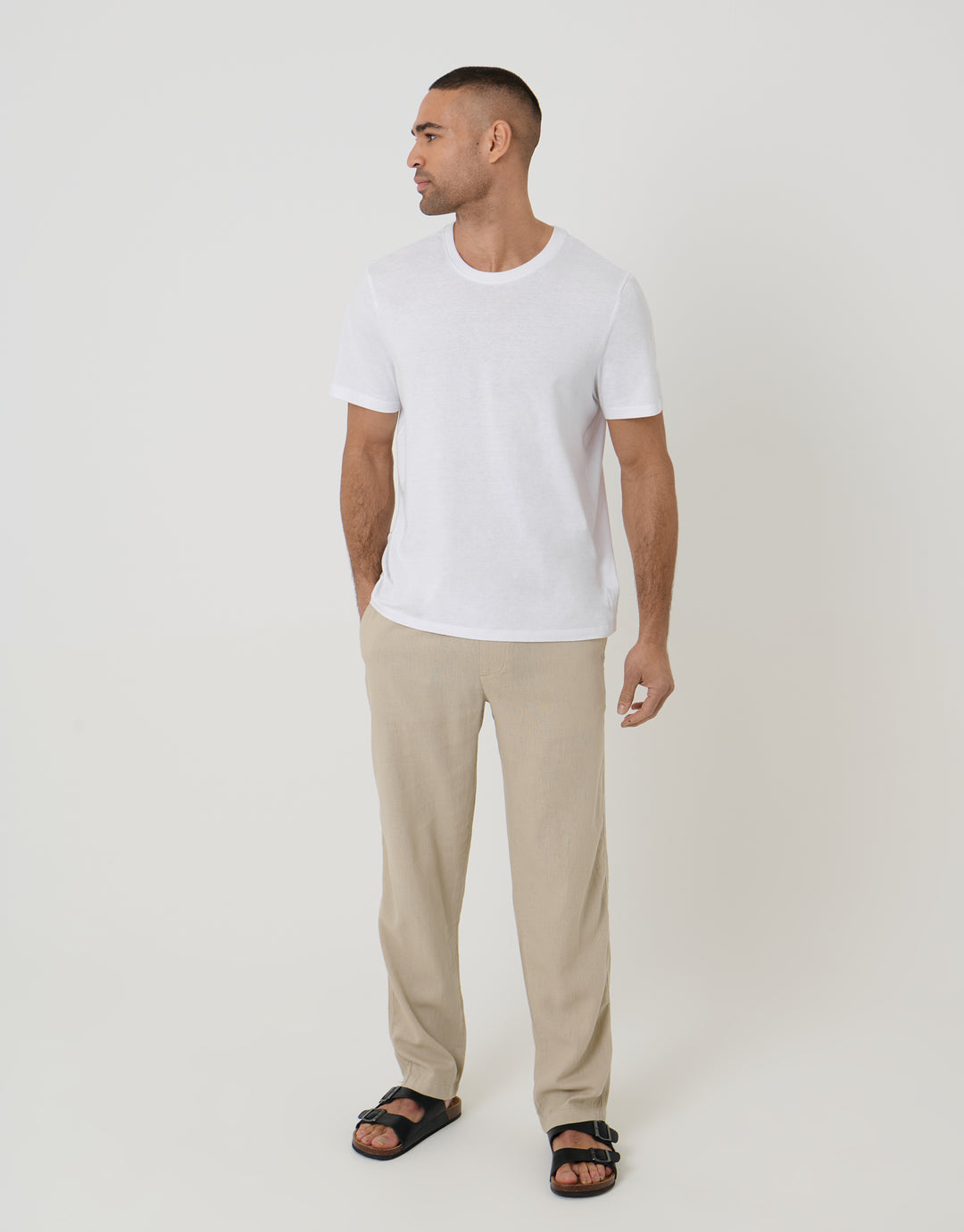 Threadbare Linen Blend Trousers in Stone - full body
