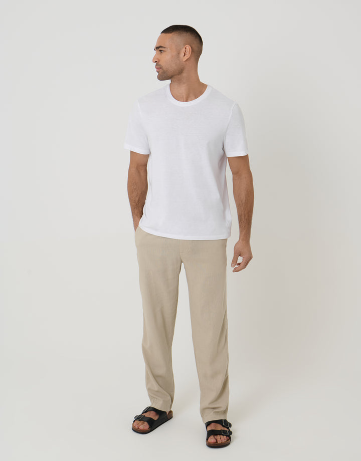 Threadbare Linen Blend Trousers in Stone - full body