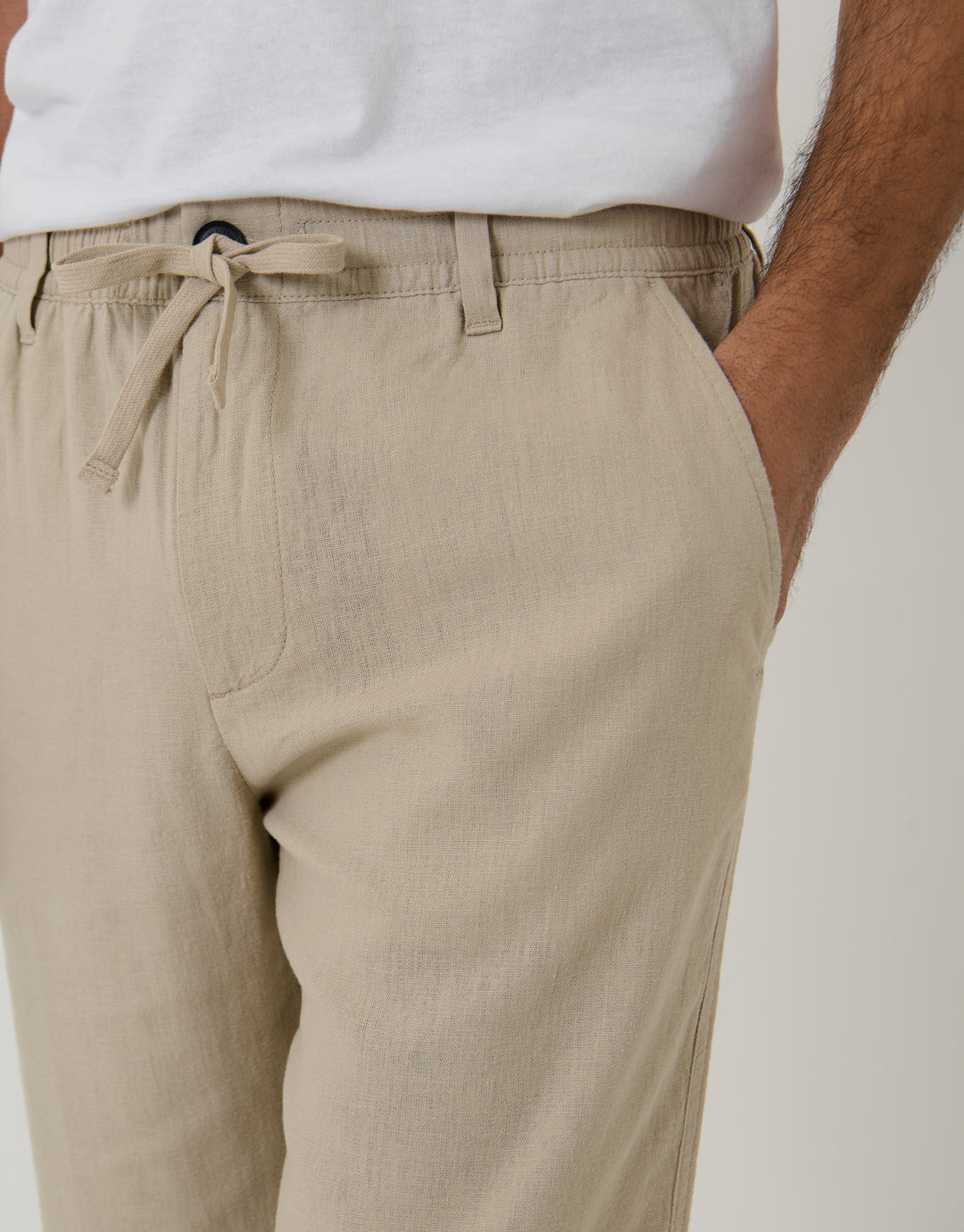 Threadbare Linen Blend Trousers in Stone - pockets close up