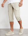 Stone Linen Blend 3/4 Length Cargo Trousers