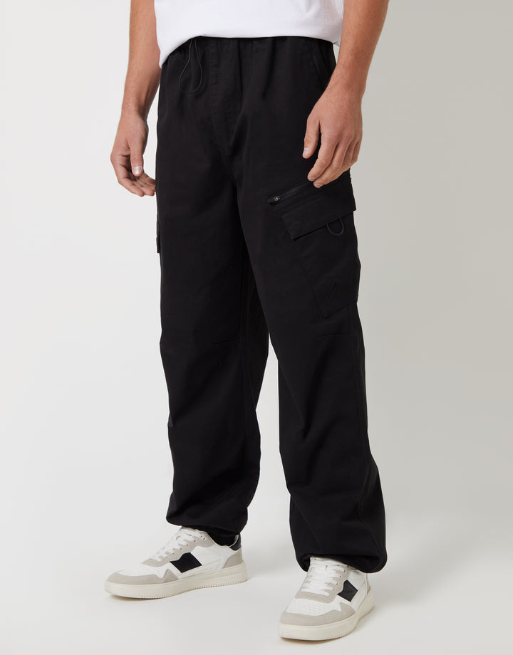 Cargo Parachute Pants in Black