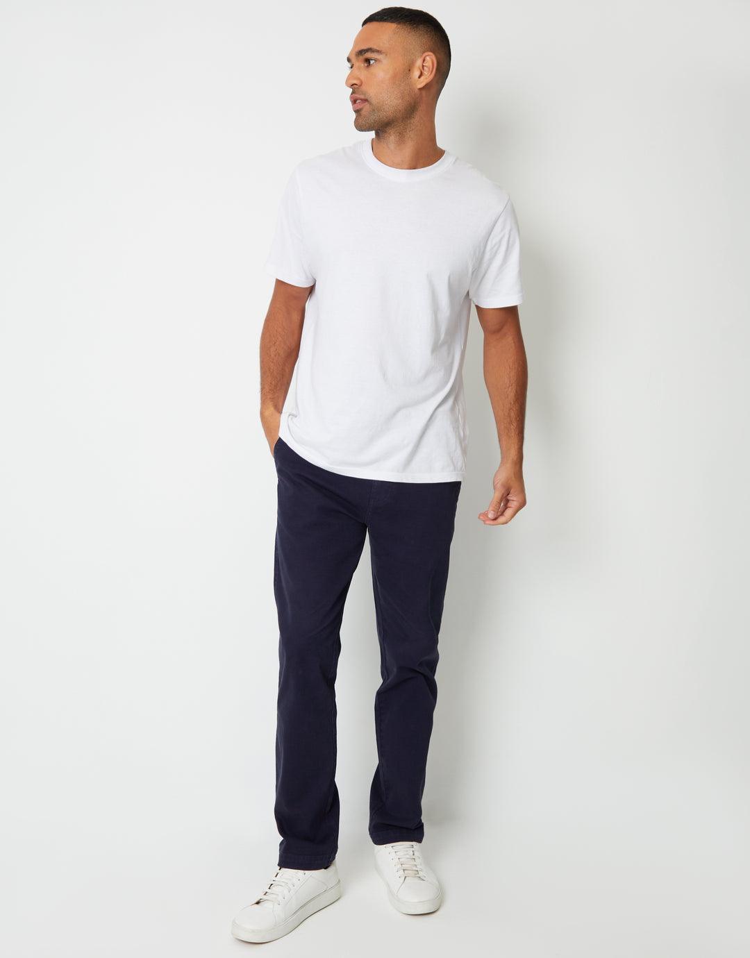 Navy Straight Leg Stretch Canvas Trousers