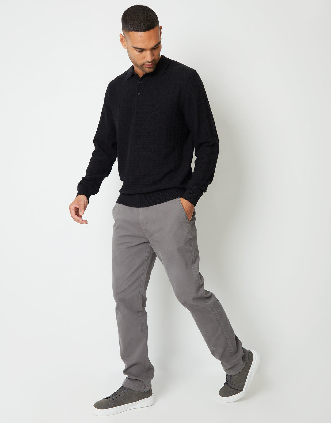 Slate Grey Straight Leg Stretch Canvas Trousers