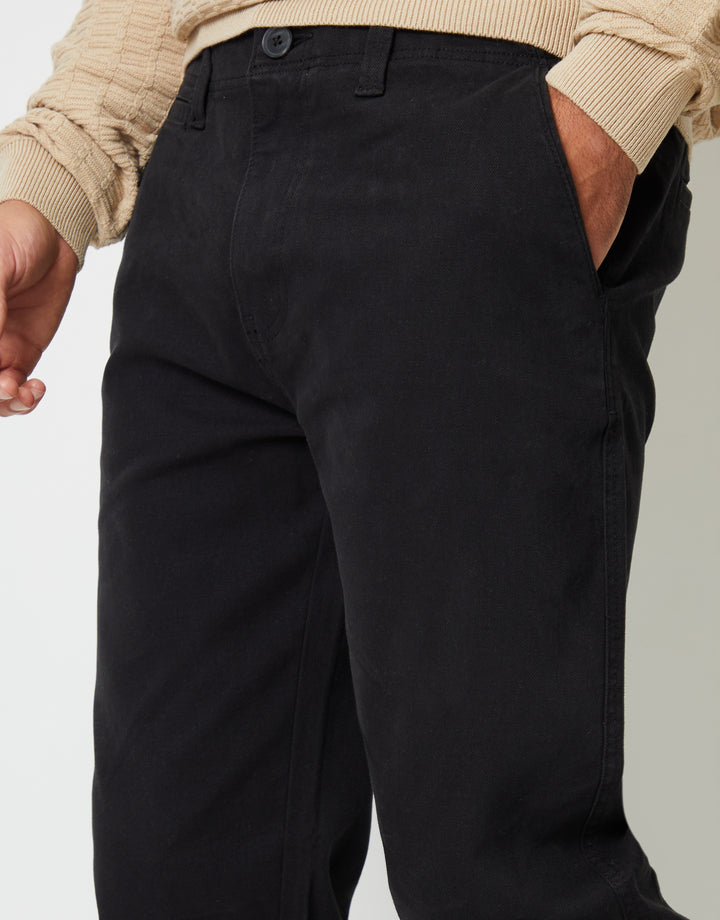 Black Straight Leg Stretch Canvas Trousers