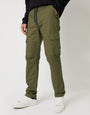 Khaki Green Drawcord Cargo Trousers