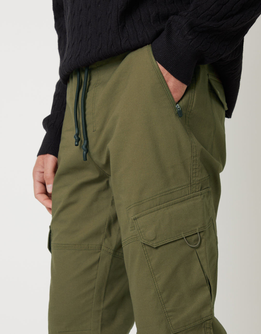 Khaki Green Drawcord Cargo Trousers