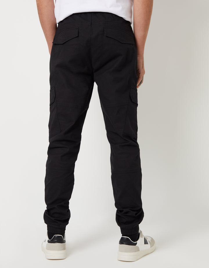 Black Drawcord Cargo Trousers