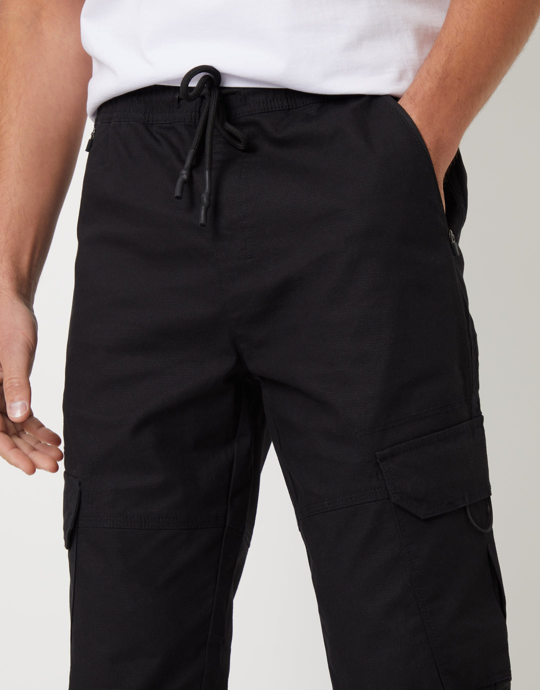 Black Drawcord Cargo Trousers
