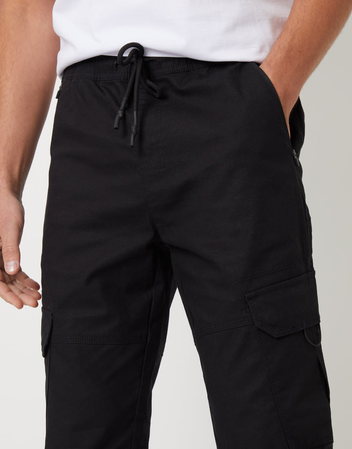 Black Drawcord Cargo Trousers