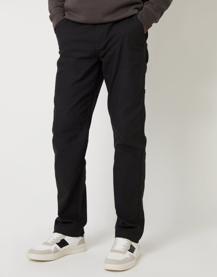 Black Straight Leg Chino Cargo Trousers
