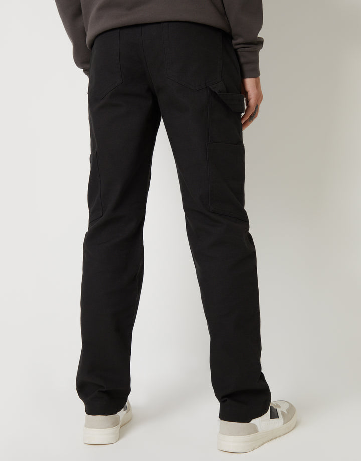 Black Straight Leg Chino Cargo Trousers
