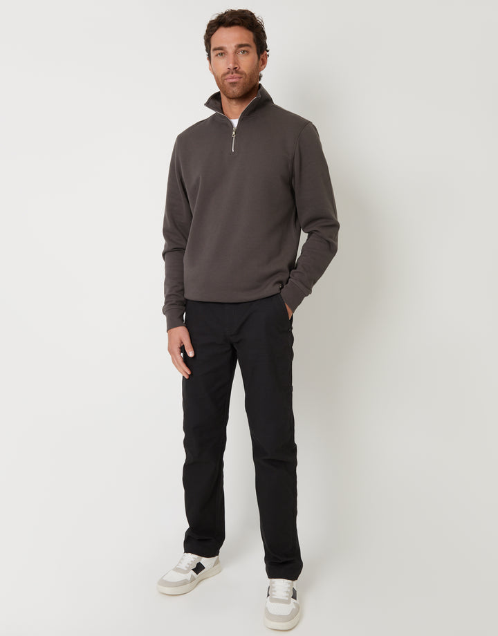 Black Straight Leg Chino Cargo Trousers
