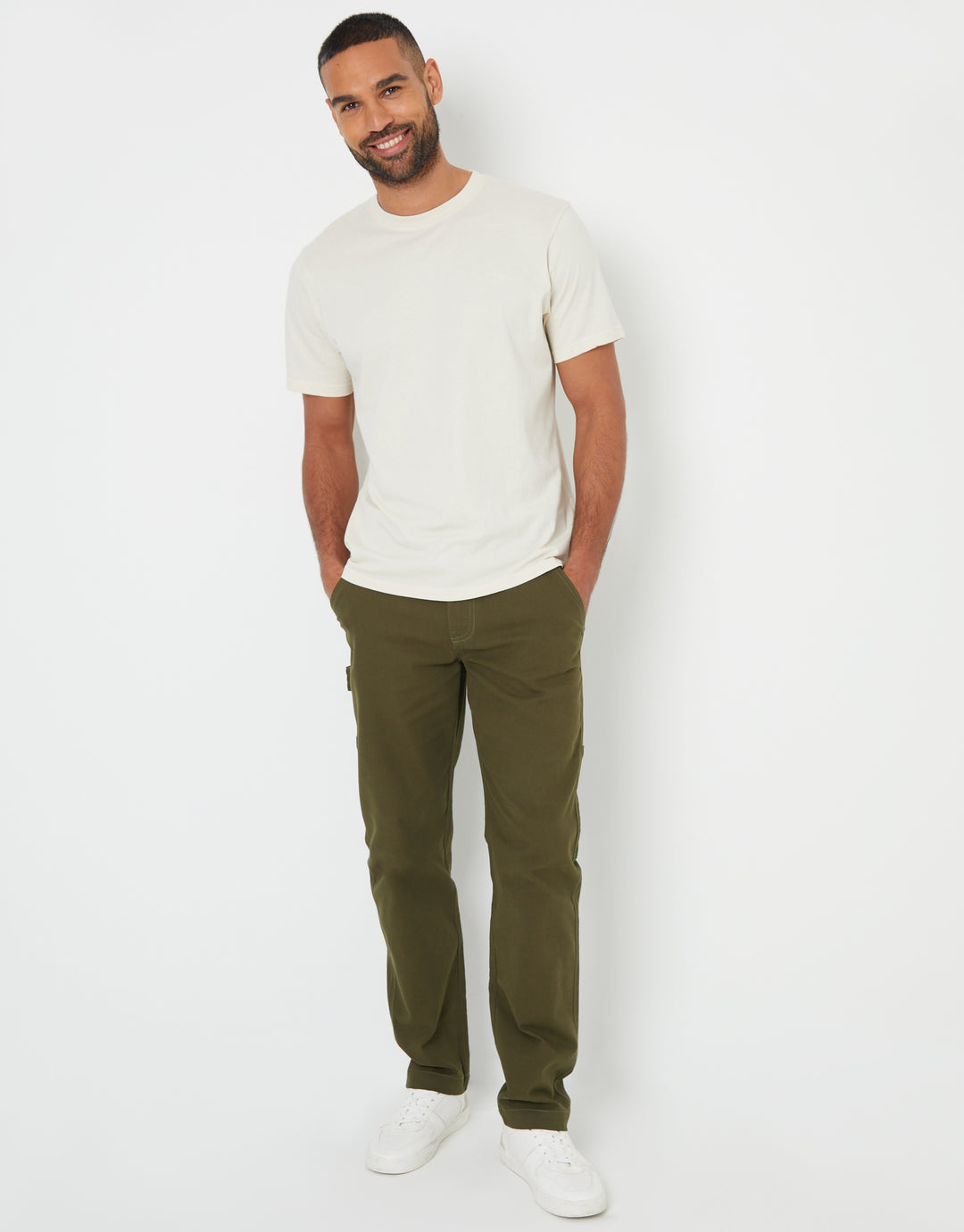 Khaki Green Straight Leg Chino Cargo Trousers
