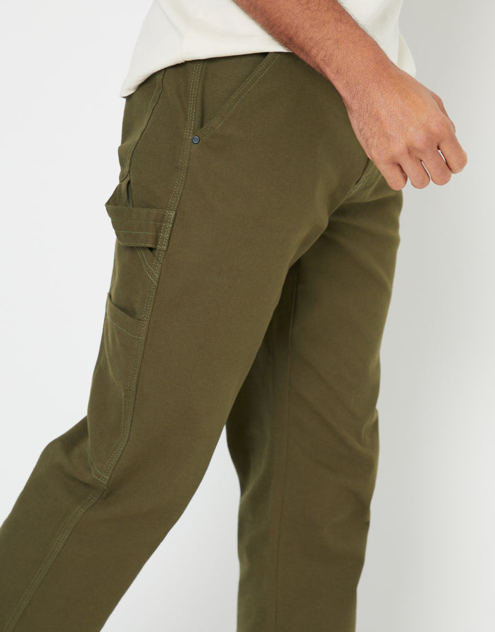 Khaki Green Straight Leg Chino Cargo Trousers
