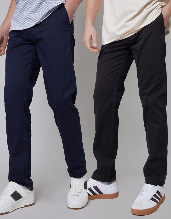 Black & Navy Regular Fit Chino Trousers (2 Pack)