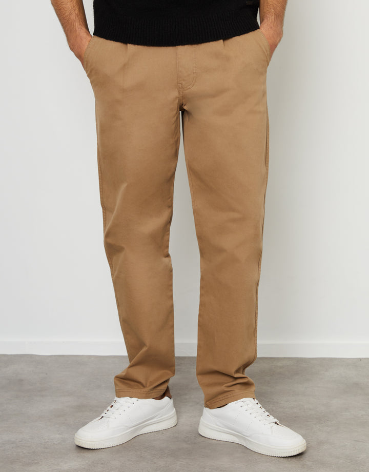 Dark Stone Straight Leg Pleated Chino Trousers