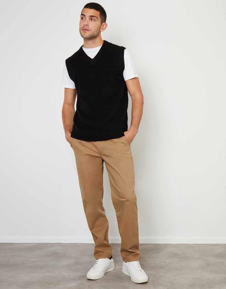 Dark Stone Straight Leg Pleated Chino Trousers