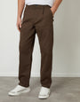Chocolate Brown Straight Leg Pleated Chino Trousers