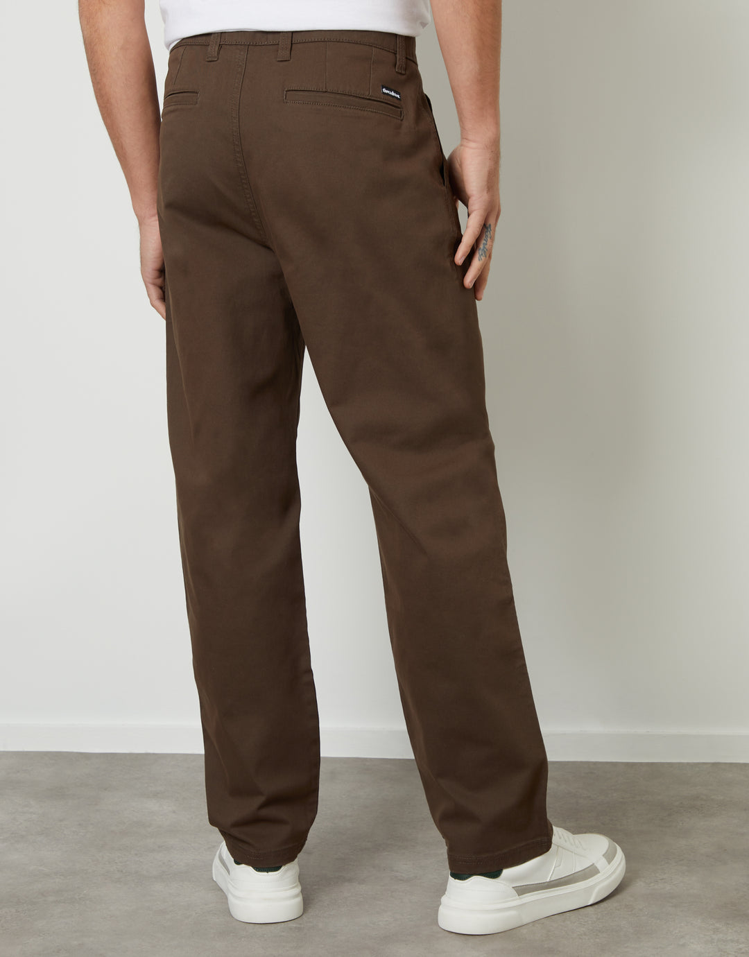 Chocolate Brown Straight Leg Pleated Chino Trousers