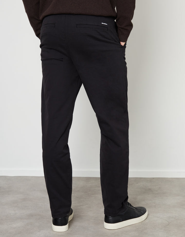 Black Straight Leg Pleated Chino Trousers