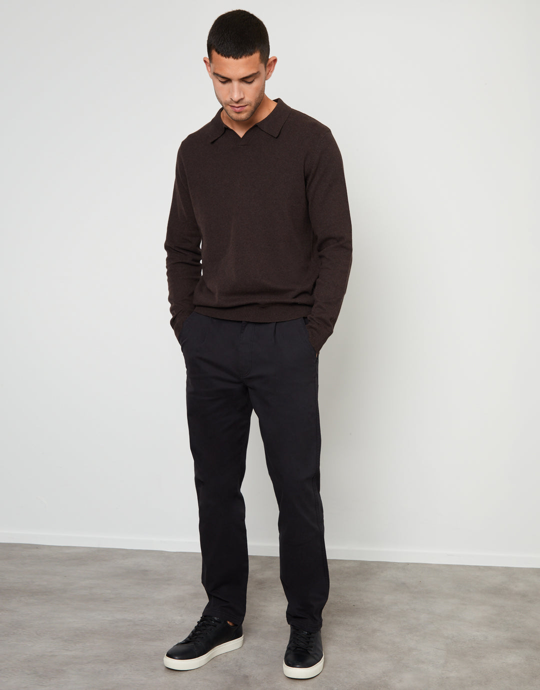 Black Straight Leg Pleated Chino Trousers