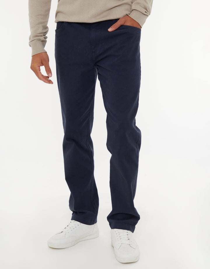 Navy Straight Leg Canvas Trousers