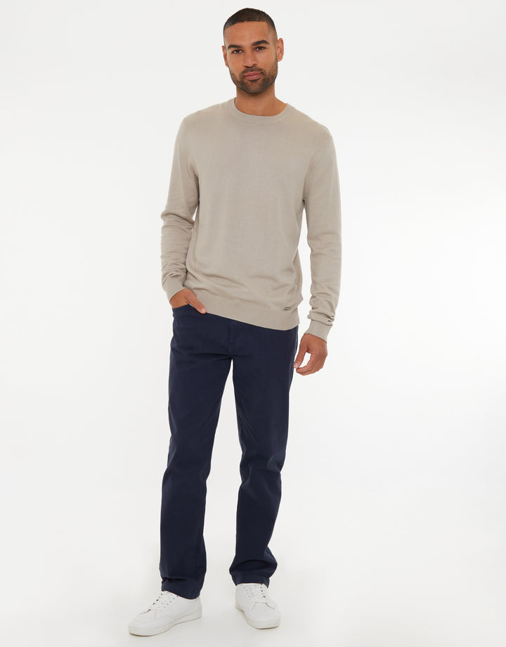 Navy Straight Leg Canvas Trousers