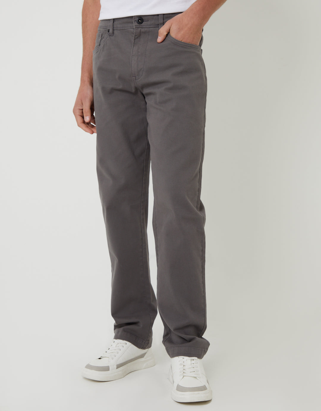 Straight Leg Canvas Trousers in Slate Grey