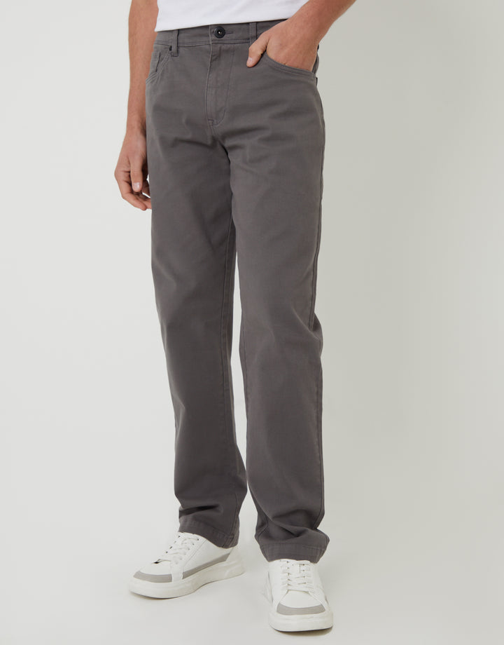 Straight Leg Canvas Trousers in Slate Grey