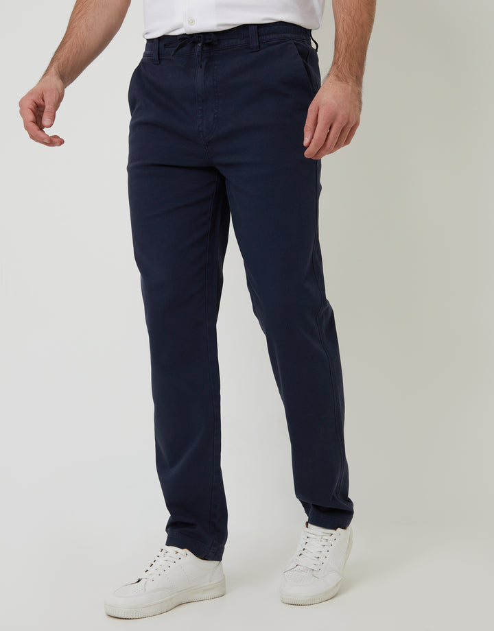 Navy Elasticated Waist Chino Trousers