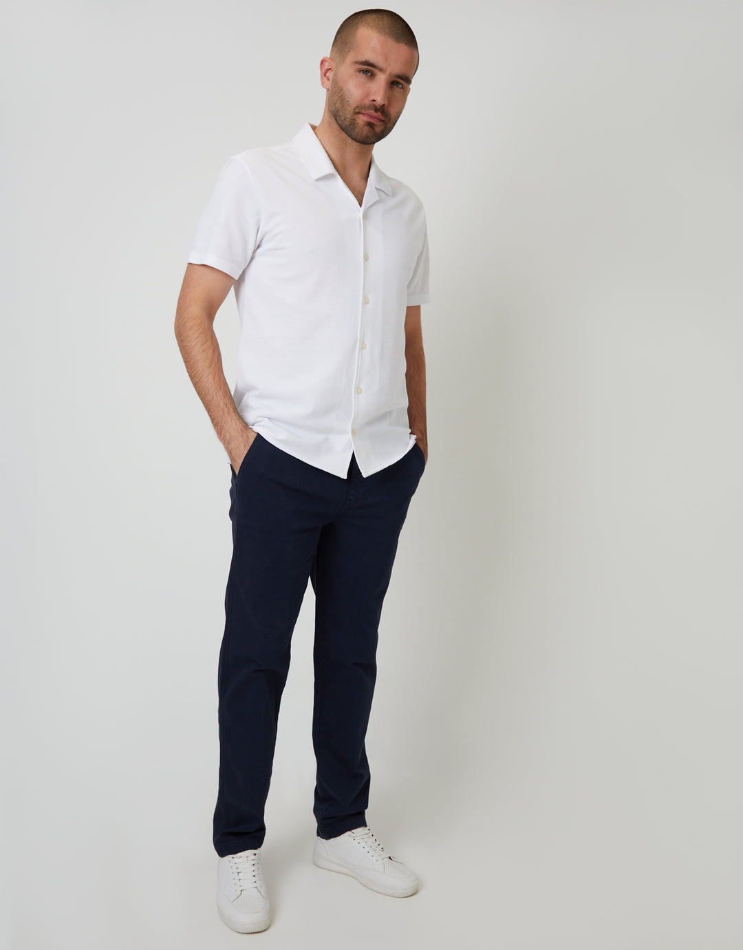 Navy Elasticated Waist Chino Trousers