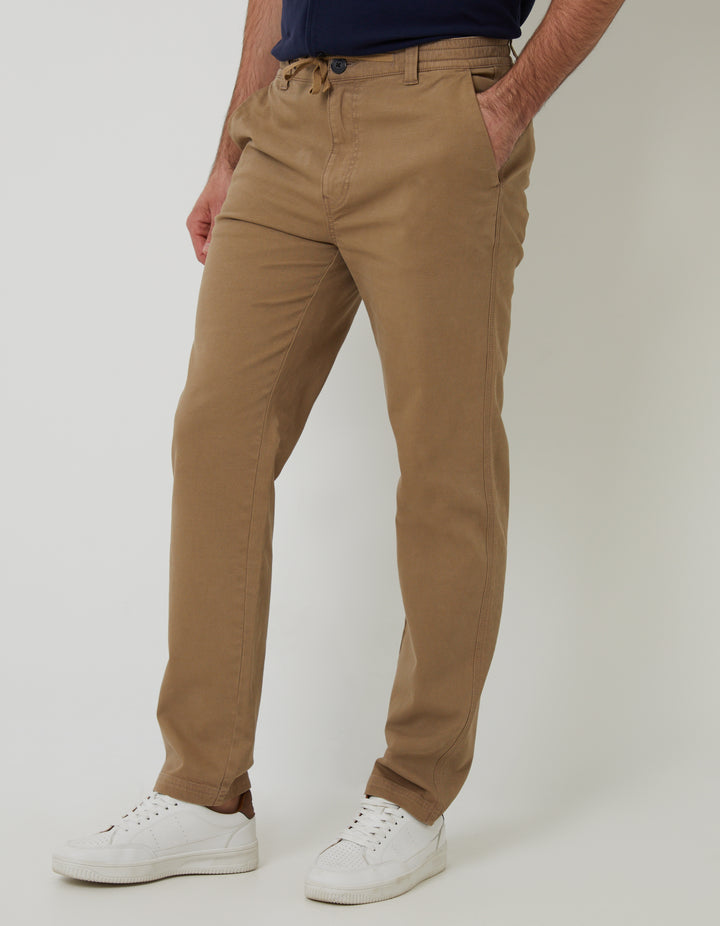 Dark Stone Elasticated Waist Chino Trousers