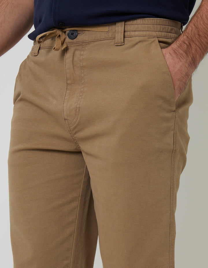 Dark Stone Elasticated Waist Chino Trousers