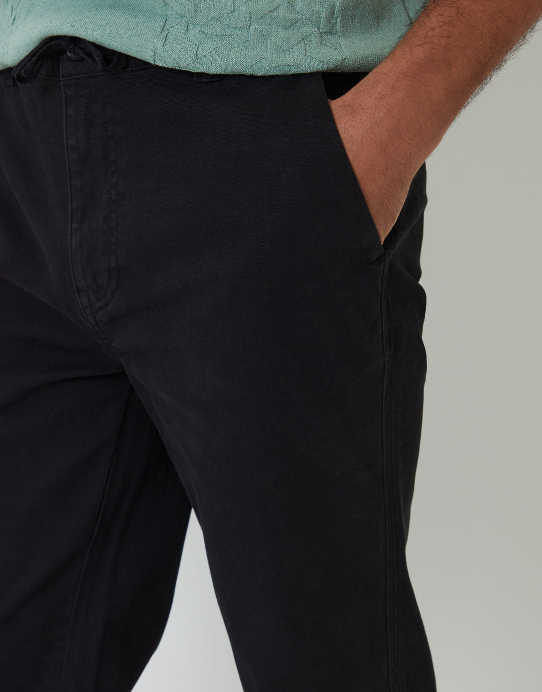 Black Elasticated Waist Chino Trousers