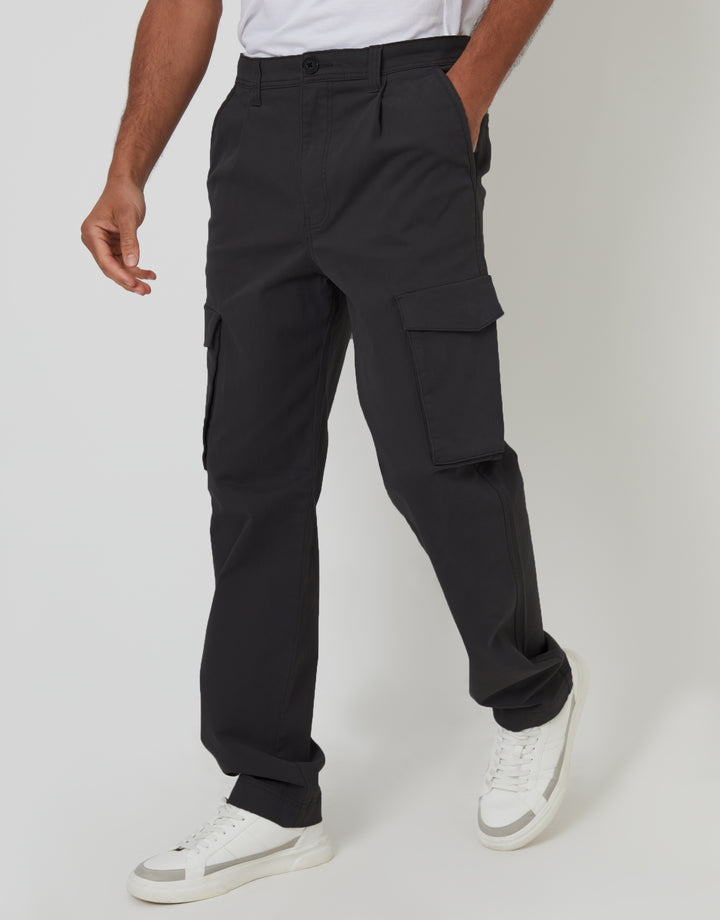 Black Relaxed Fit Stretch Cargo Chino Trousers
