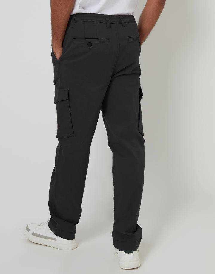 Black Relaxed Fit Stretch Cargo Chino Trousers