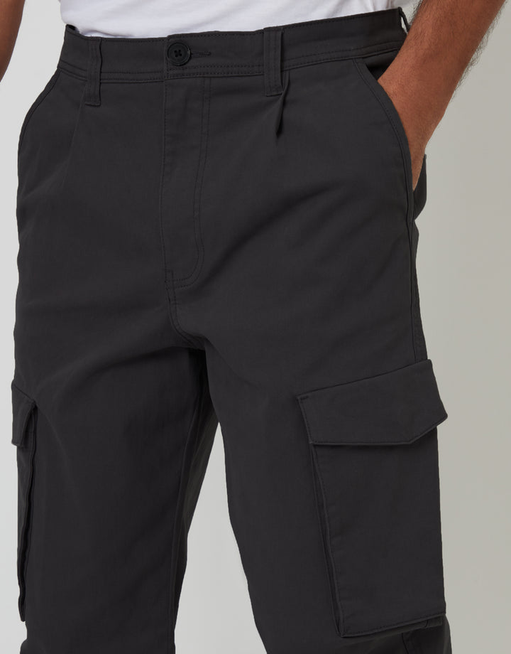 Black Relaxed Fit Stretch Cargo Chino Trousers