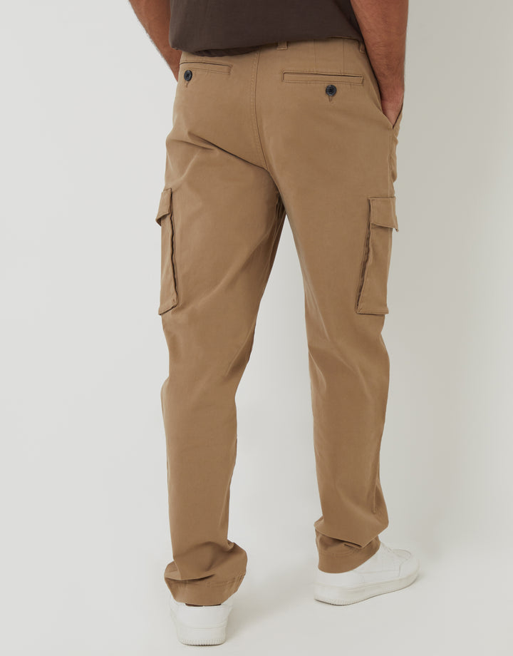 Threadbare Relaxed Fit Stretch Cargo Chino Trousers in Dark Stone - back view