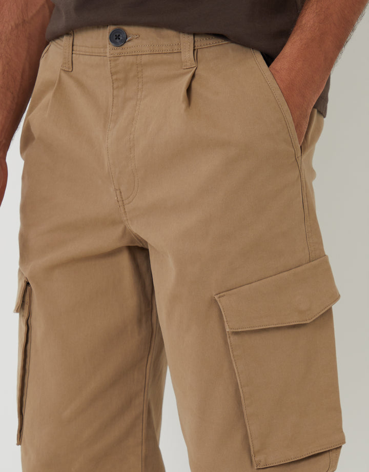 Threadbare Relaxed Fit Stretch Cargo Chino Trousers in Dark Stone - pockets close up