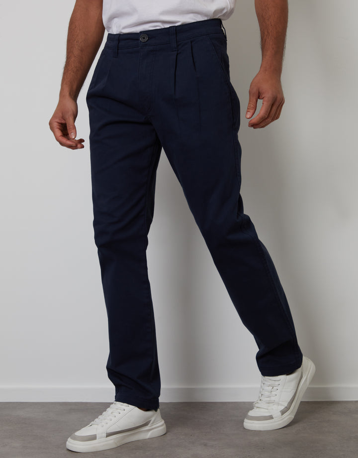 Navy Relaxed Fit Stretch Chino Trousers