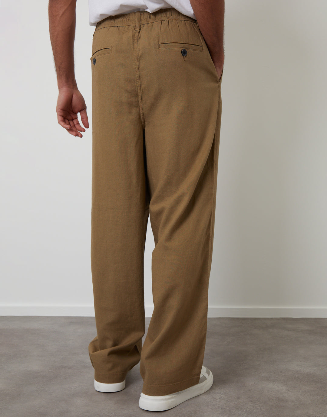 Dark Stone Linen Blend Baggy Trousers