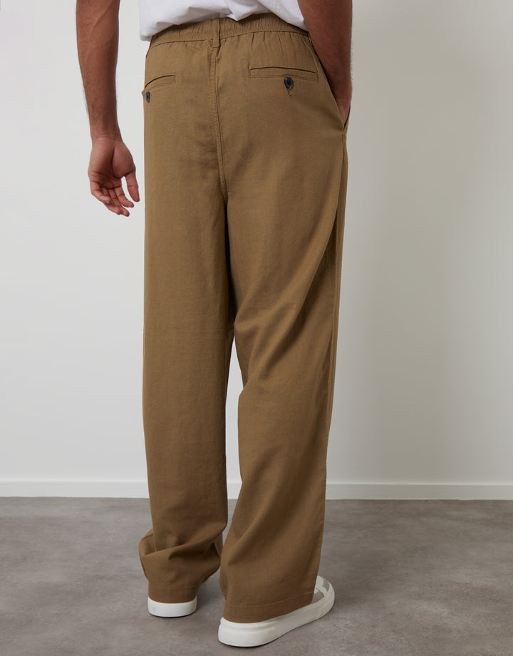 Dark Stone Linen Blend Baggy Trousers