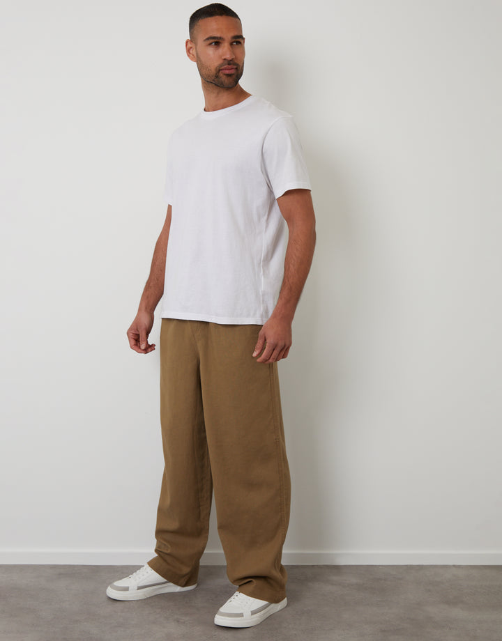 Dark Stone Linen Blend Baggy Trousers