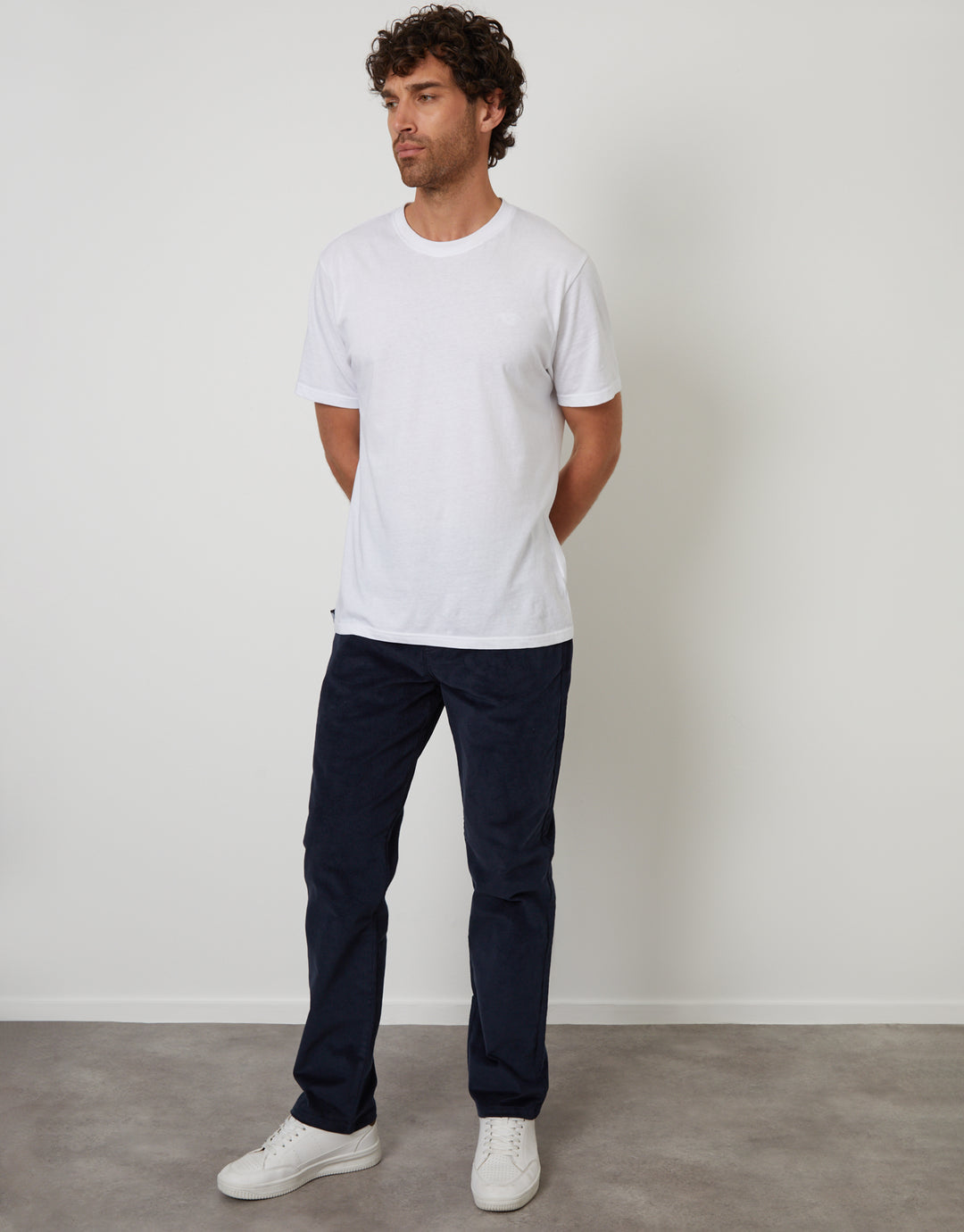 Navy Straight Leg 5 Pocket Stretch Corduroy Trousers