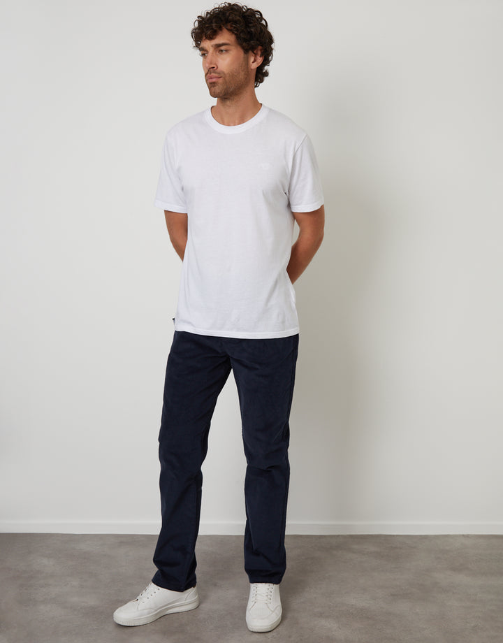 Navy Straight Leg 5 Pocket Stretch Corduroy Trousers