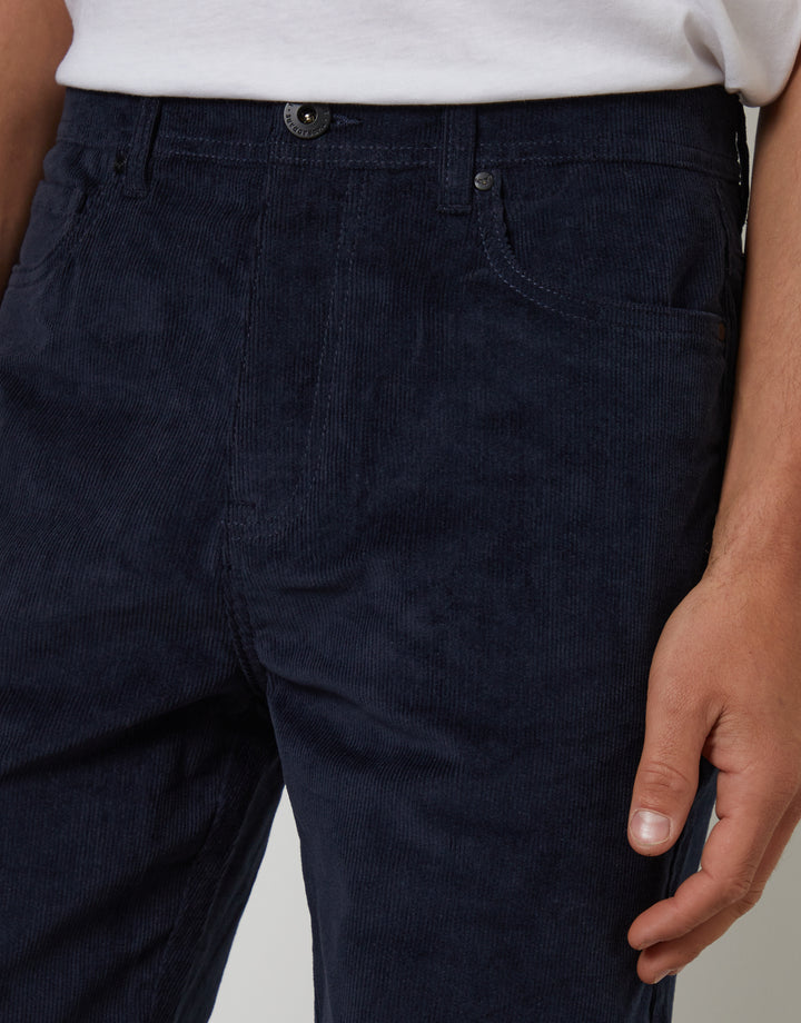 Navy Straight Leg 5 Pocket Stretch Corduroy Trousers