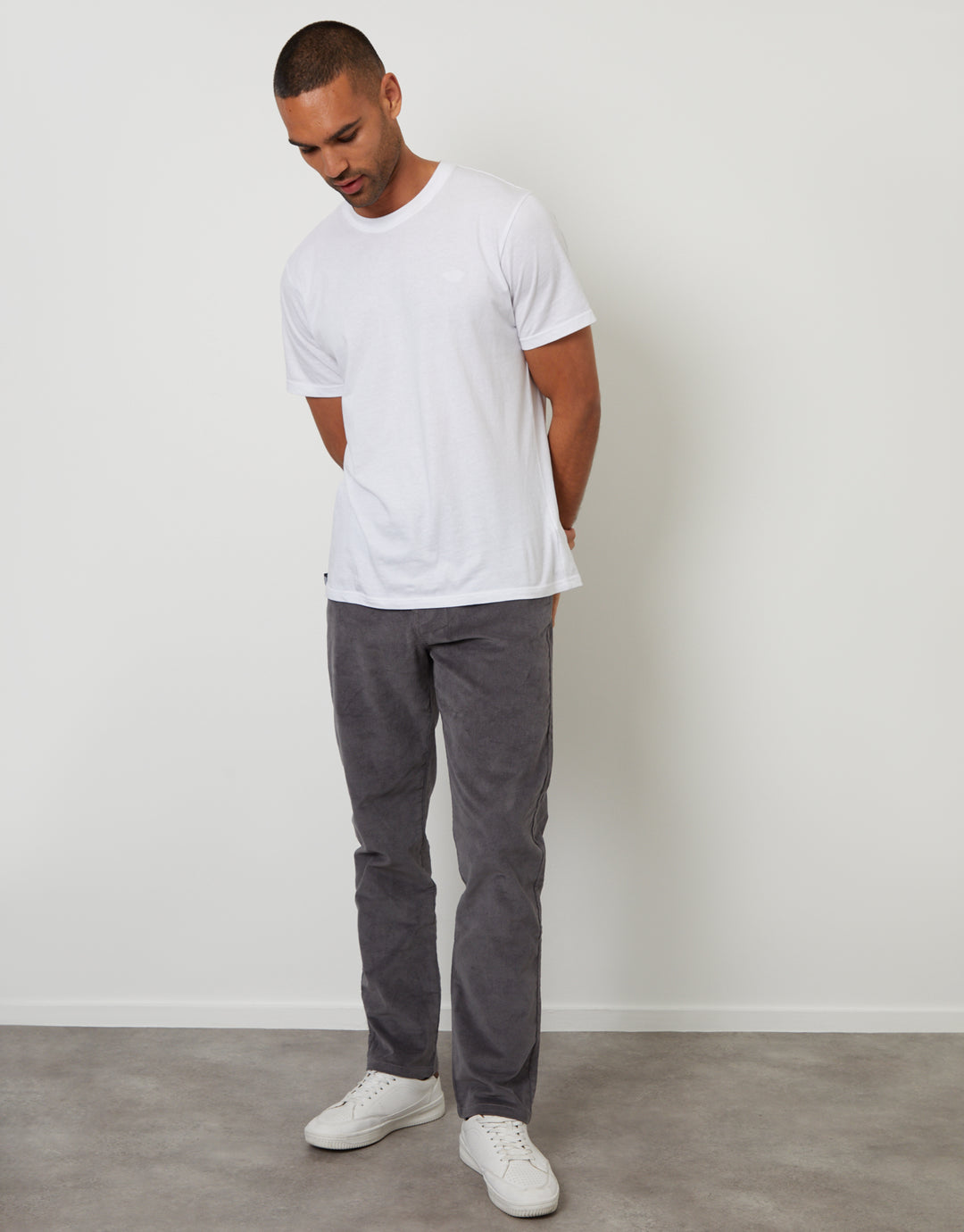 Slate Grey Straight Leg 5 Pocket Stretch Corduroy Trousers